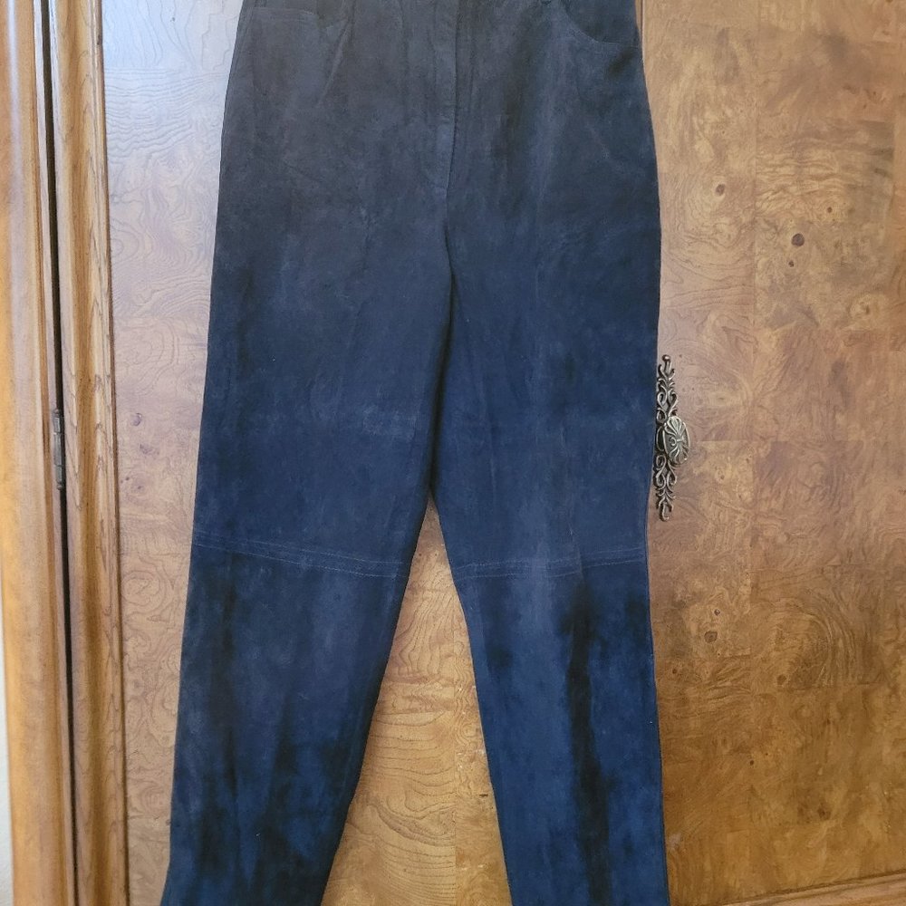 suede slacks, Emanuel Ungaro Liberte, size 8 (42 Italian), navy